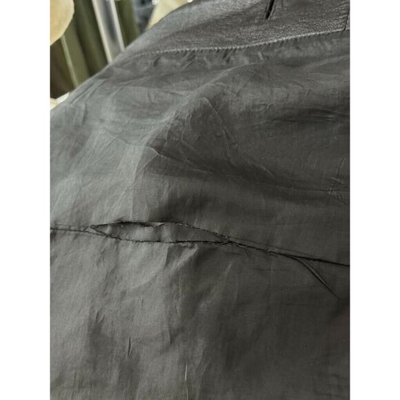 Avenue Y2K Vintage Leather Jacket Black Button Womens 26/28 Longline Collar FLAW - Picture 11 of 13